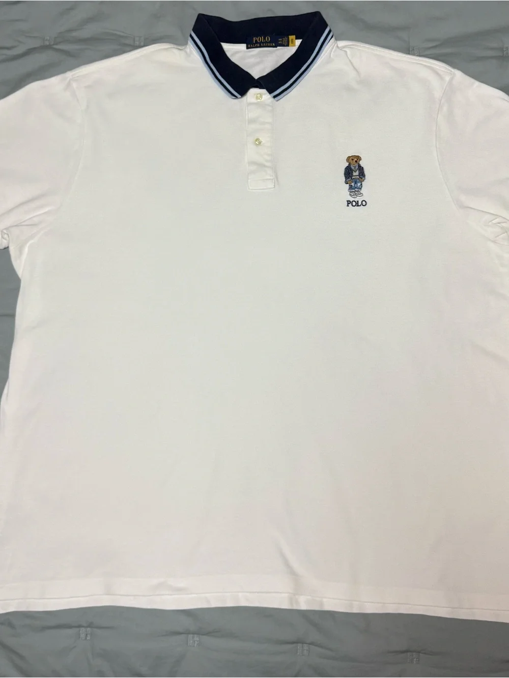 Polo Ralph Lauren Polo Bear Polo Shirt Mens 4XB White Navy Trim Classic Golf